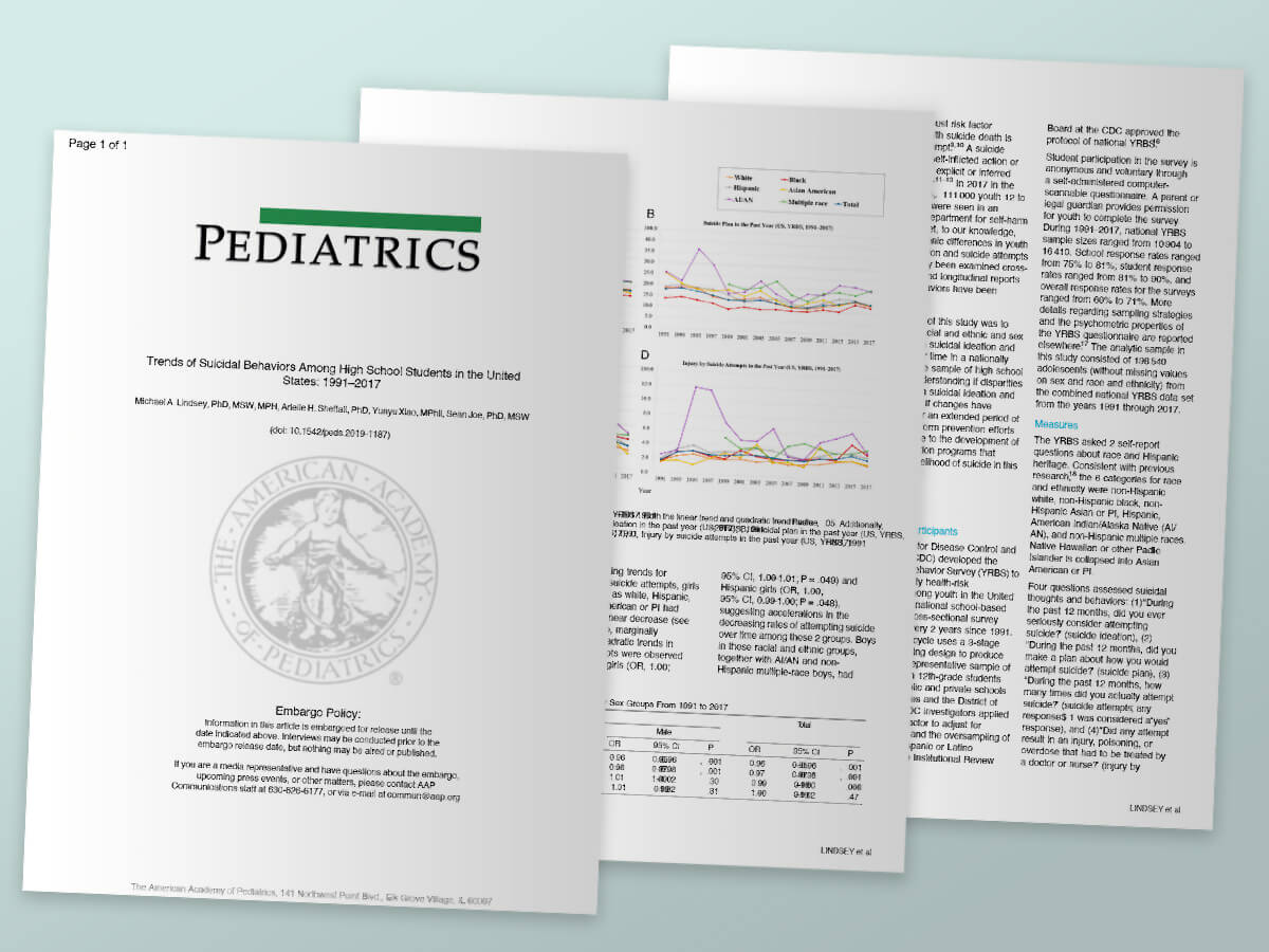 Thumbnail images of pages of the paper in the November 2019 Pediatrics
