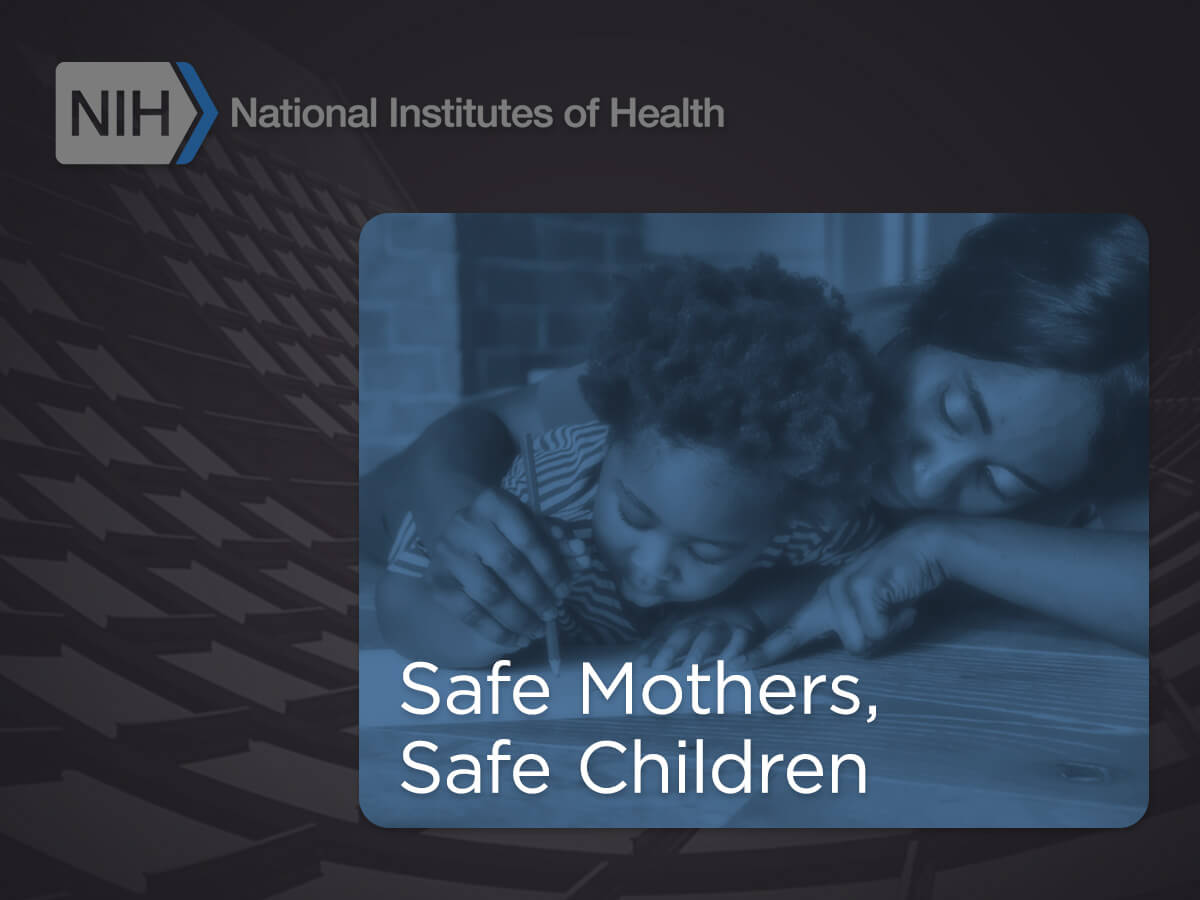 Picture of a mother and young child, with the NIH logo superimposed