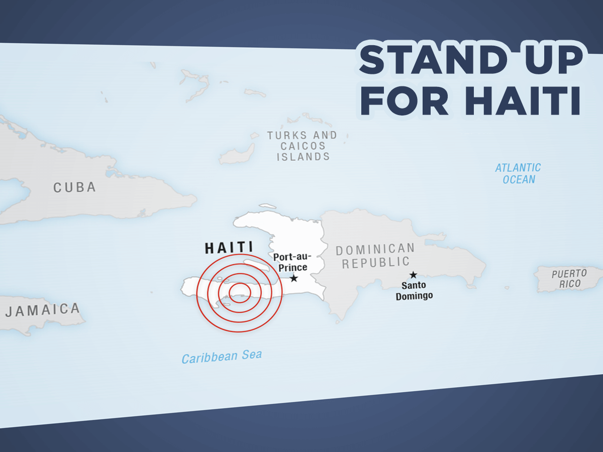 Map of Haiti showing the 2021 earthquake epicenter