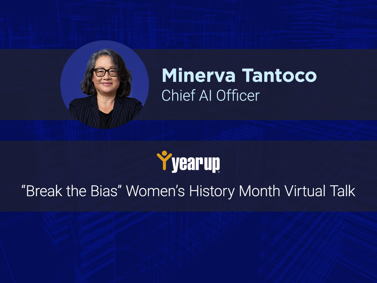 Photo of Minerva Tantoco above the Year Up logo