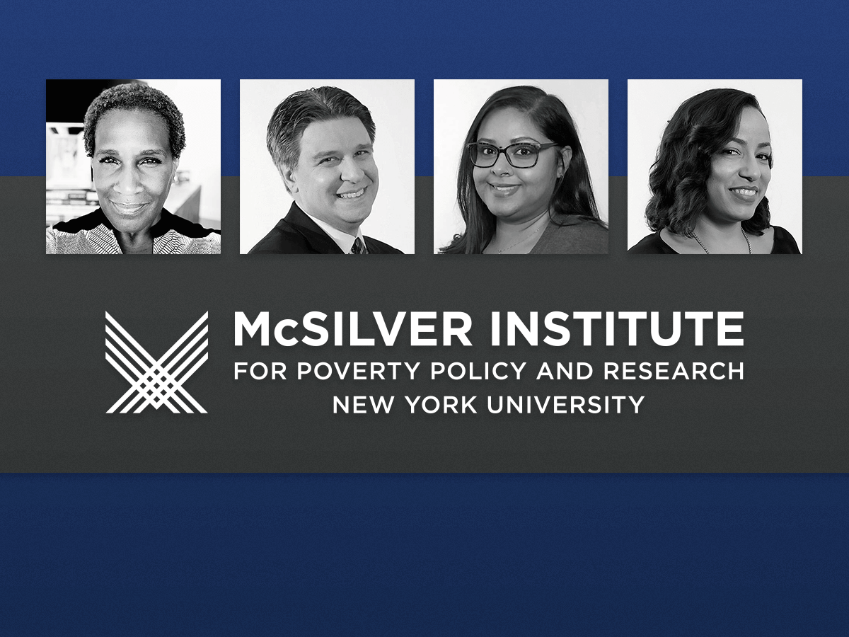 Photos of the new leadership team (Pierre-Louis, Cleek, Kowolik, and Stines) positioned over the McSilver Institute's logo