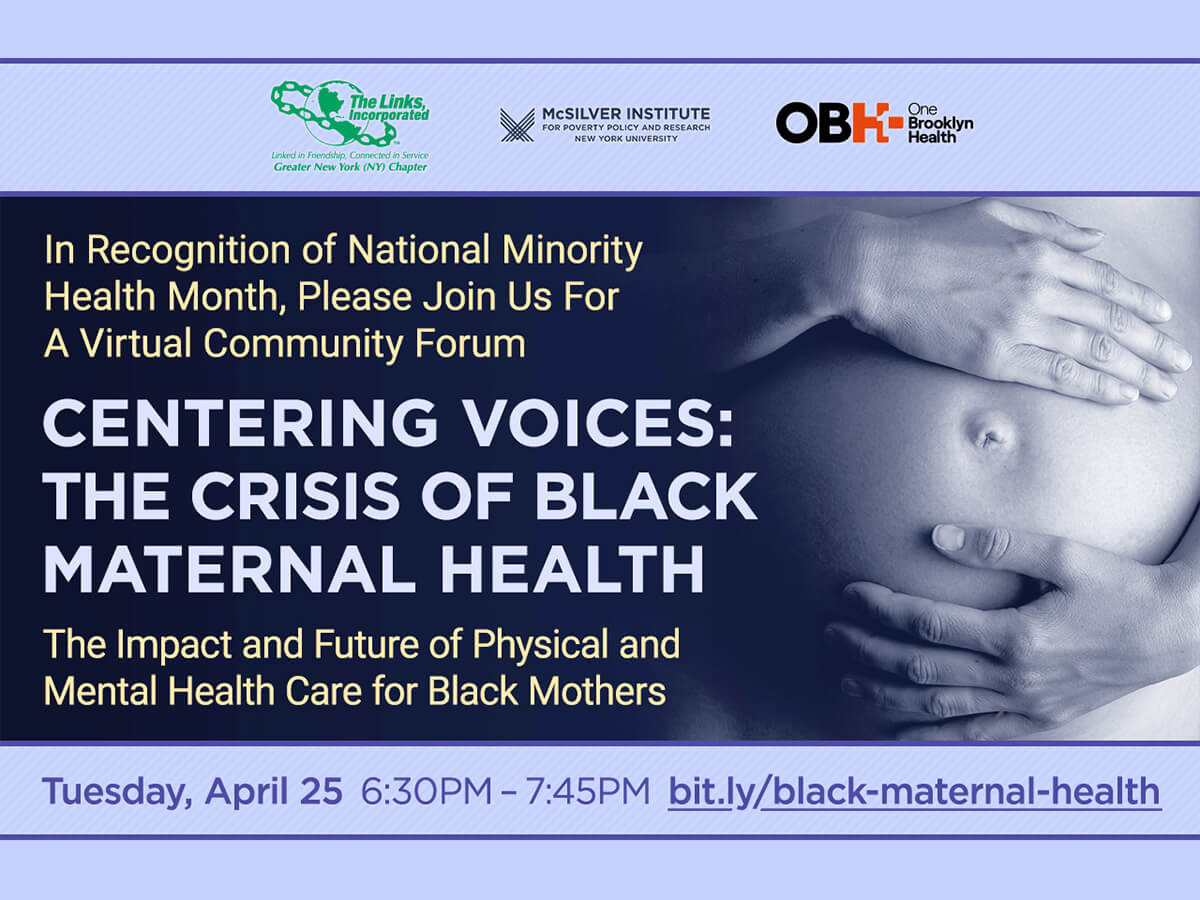 Main image for the Black maternal health virtual forum showing a mother holding her pregnant belly