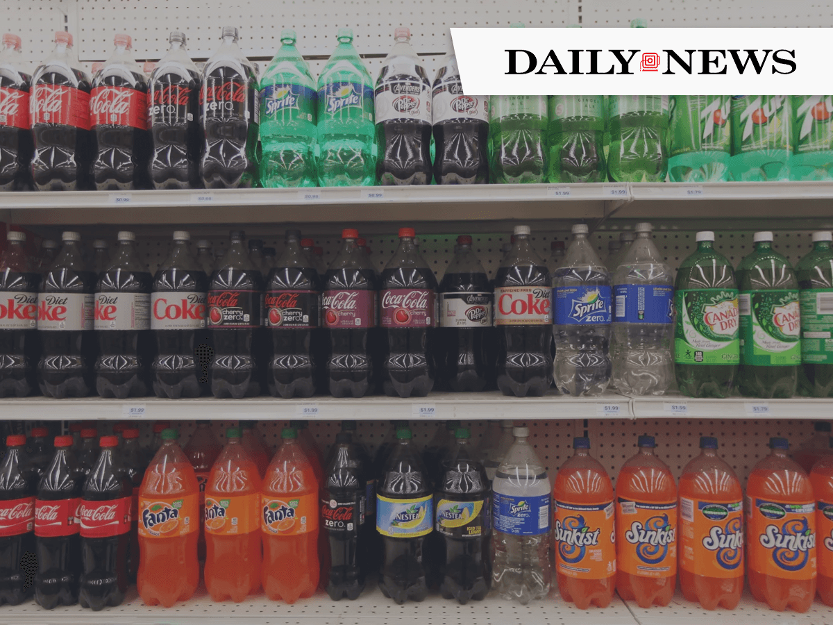 Photo of sugary drinks on a store shelf